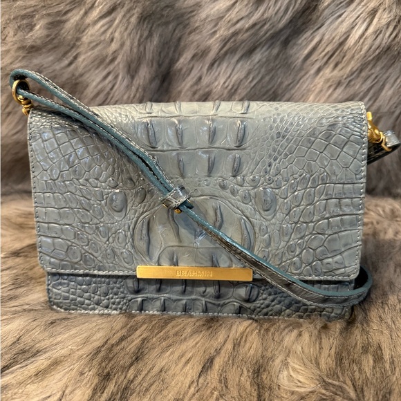 Brahmin Elegant Crocodile-Embossed Gray Crossbody Handbag - Picture 1 of 10